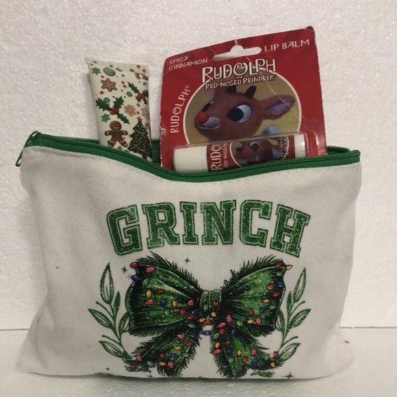 Other - Grinch Cosmetic Bag with Lip Balm and Hand Cream